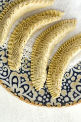 Homemade sweets from gazelle horns for Ramadan. detail close up shot