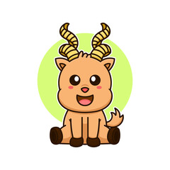 markhor goat cute adorable cartoon doodle vector illustration flat design style