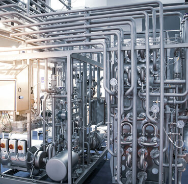 Tubular Aseptic UHT Pasteurizer with Vacuum Deaerator. Food industry.