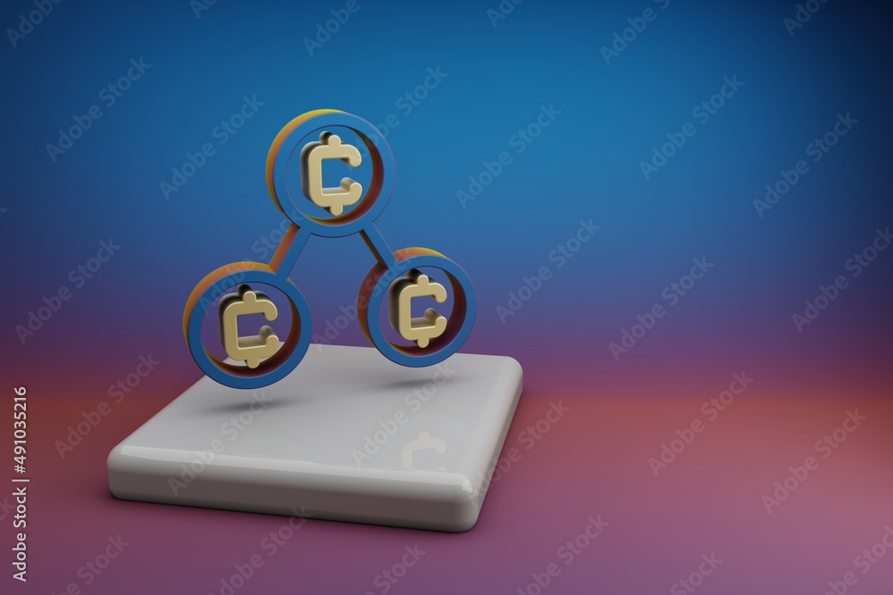 Poster wonderful blockchain coins icons. beautiful symbol icons on a ceramic stand and bright colored backg