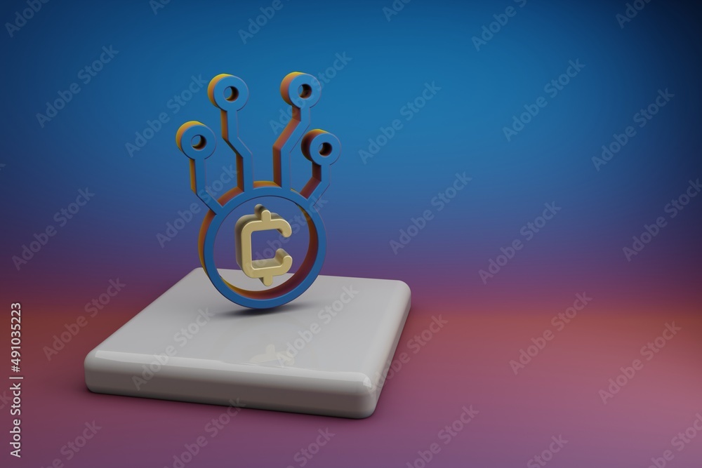 Poster wonderful blockchain token icons. beautiful symbol icons on a ceramic stand and bright colored backg