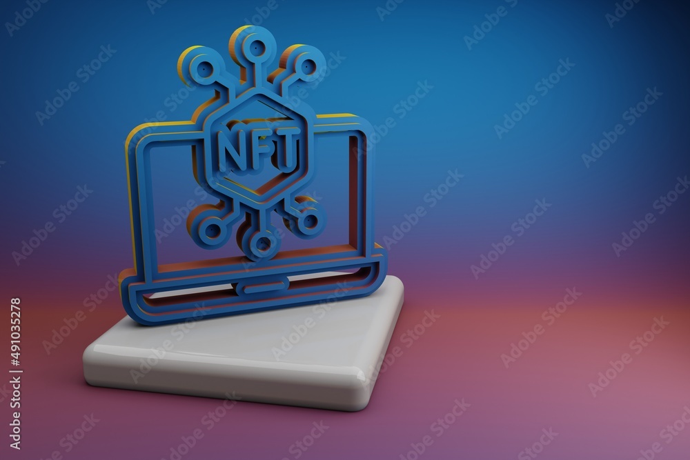 Aufkleber wonderful nft laptop icons. beautiful nft symbol icons on a ceramic stand and bright colored backgro