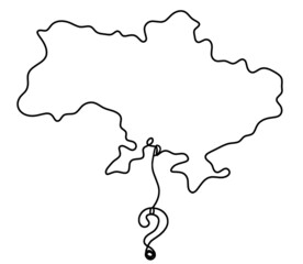 Map of Ukraine with question mark as line drawing on white background