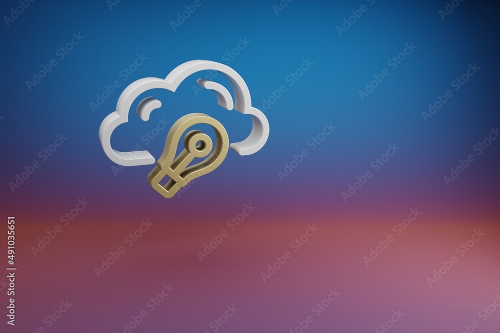 Aufkleber Beautiful Cloud Idea Bulb symbol icon on a bright colored background. 3d rendering illustration. Background pattern for design. Web Hosting..