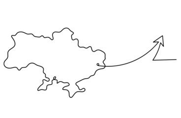 Map of Ukraine with direction as line drawing on white background
