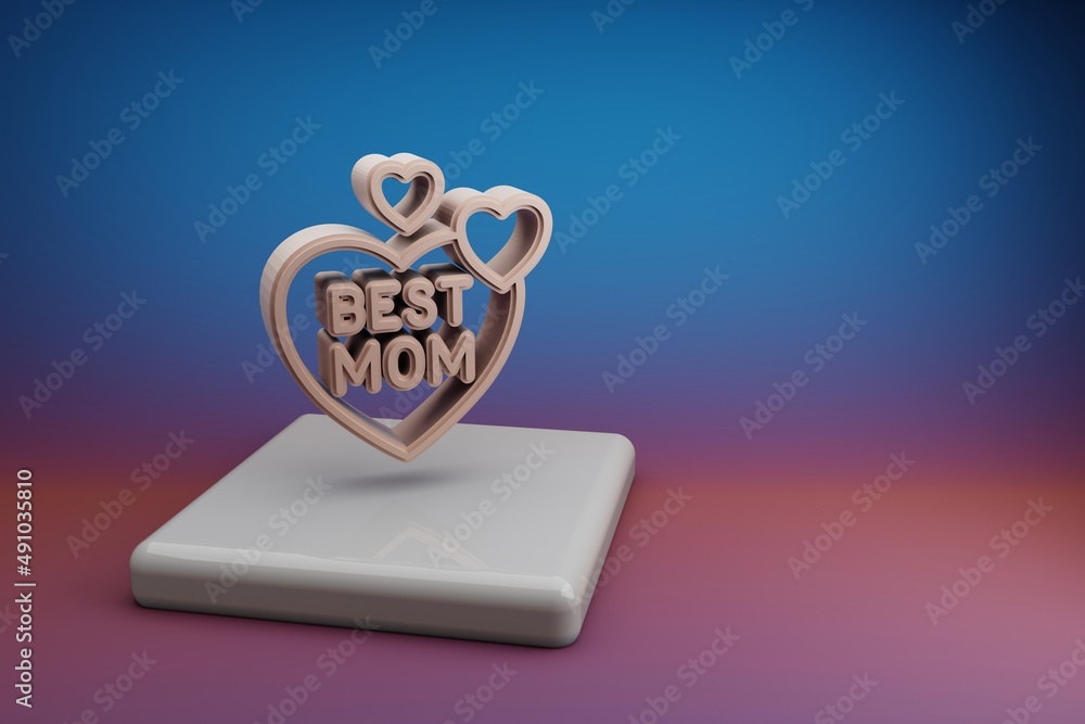 Poster wonderful heart with words best mom symbol icons. mothers day symbol icons on a ceramic stand and br