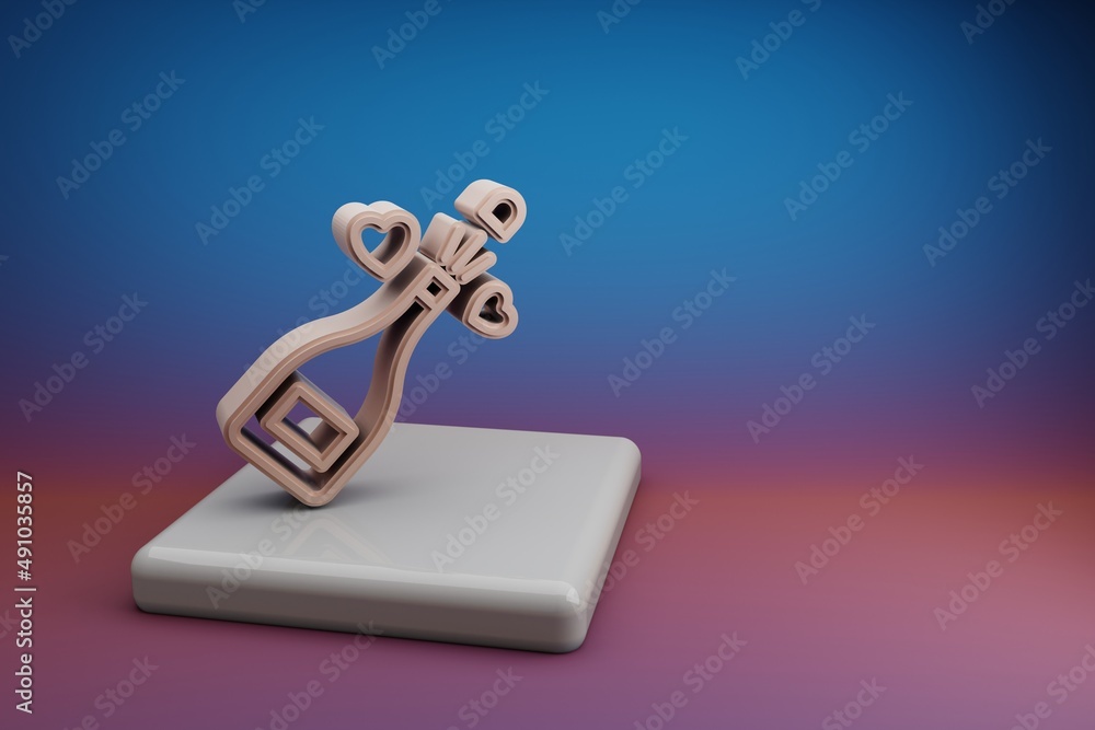Poster Wonderful champagne symbol icons. Mothers Day symbol icons on a ceramic stand and bright colored background. 3d rendering illustration. Background pattern for design.