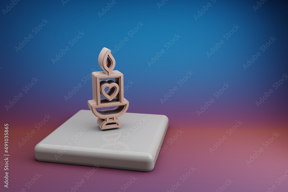 Poster wonderful candle with heart icons. mothers day symbol icons on a ceramic stand and bright colored ba