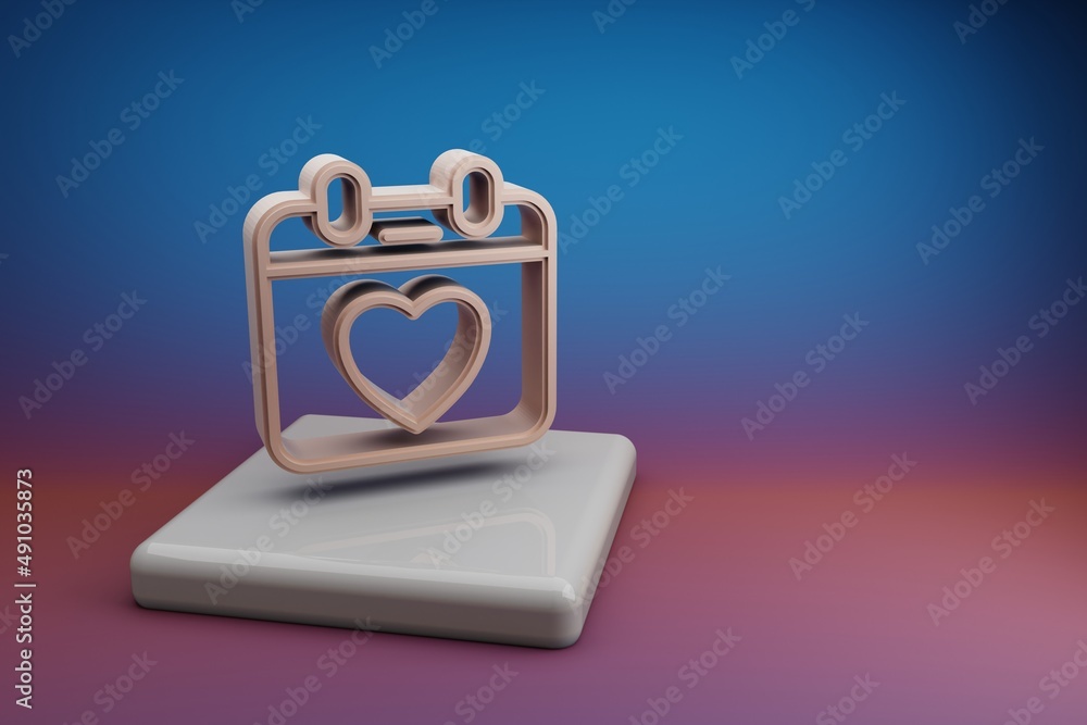 Aufkleber Wonderful Calendar with heart icons. Mothers Day symbol icons on a ceramic stand and bright colored background. 3d rendering illustration. Background pattern for design.
