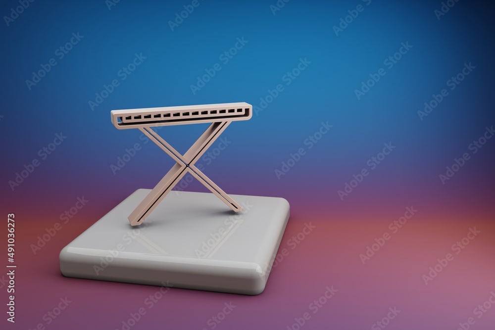 Poster wonderful synthesizer with support. beautiful music symbol icons on a ceramic stand and bright color