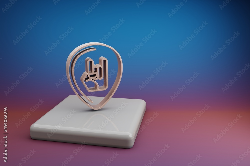 Poster wonderful guitar plectrum with hand. beautiful music symbol icons on a ceramic stand and bright colo