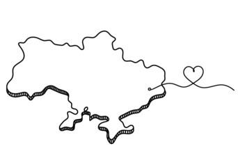 Map of Ukraine with 2022 as line drawing on white background. Vector