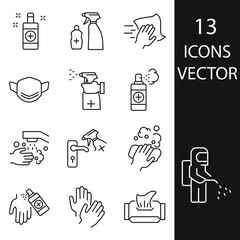 Disinfection and cleaning icons set . Disinfection and cleaning pack symbol vector elements for infographic web