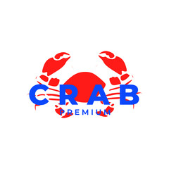 Red crab simple illustration with blue typography vector logo