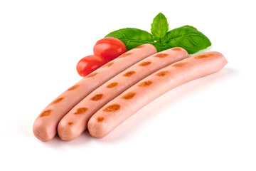 Roasted sausages bbq, isolated on white background.