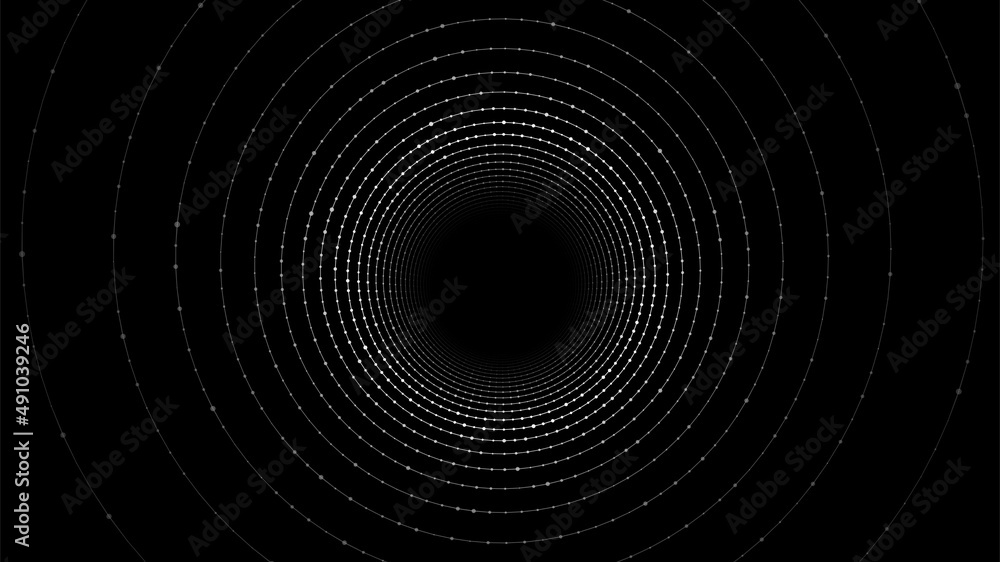 Poster abstract wireframe tunnel. vector wormhole. 3d portal grid. futuristic fantasy funnel.