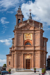 Fossano, Cuneo, Italy - February 27, 2022: Church of Holy Trinity or dei Battuti Rossi (18th...