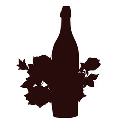 Digital silhouette of wine bottle and roses