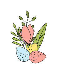 Spring Easter illustration, floral composition flat style