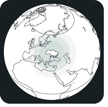Vector world map of Ukraine at the centre of the earth as seen from space