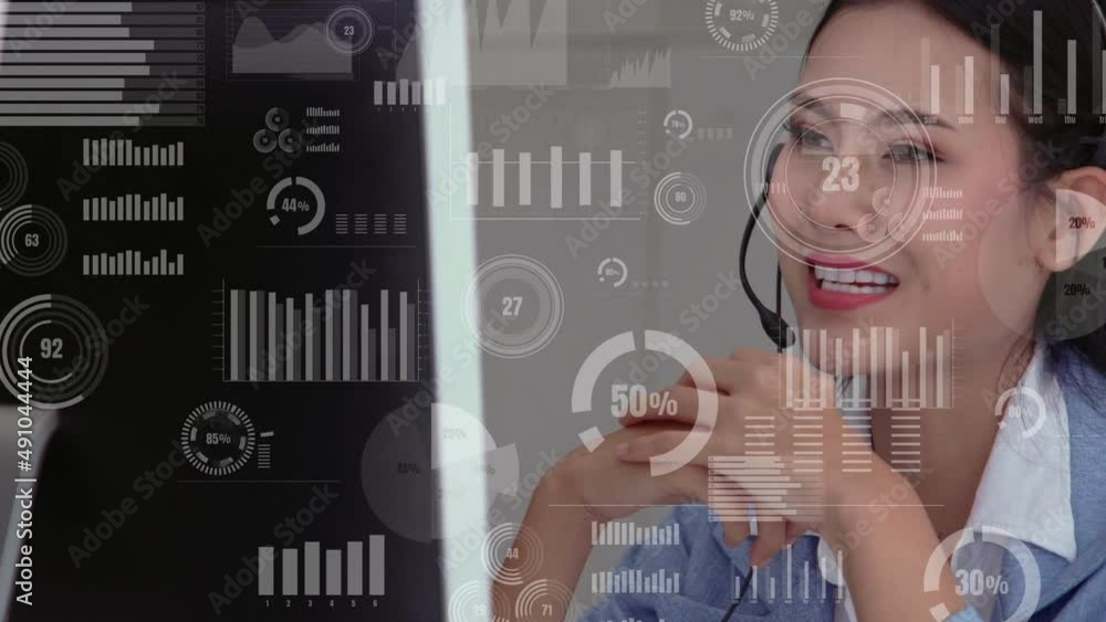 Poster customer support call center provide data in conceptual vision . business and communication technolo