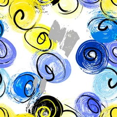 Poster seamless abstract background pattern, with circles, swirls, stripes, paint strokes and splashes © Kirsten Hinte