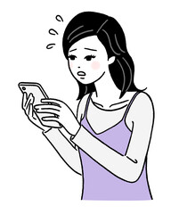 スマホを持って悩む若い女性