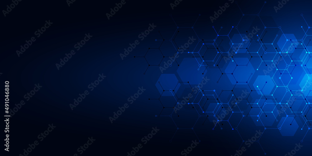 Poster Abstract technology background and design element with hexagons pattern and geometric shapes for your drafting