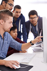 Need solutions This is the team you want supporting you. Shot of a group of colleagues working together with a computer in an office.