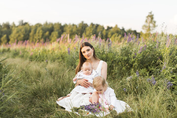 happy family, mother with two daughters