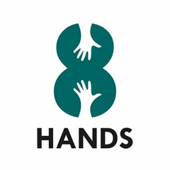 Number 8 with fingers logo template illustration. suitable for identity, friendship, web, teamwork, app etc