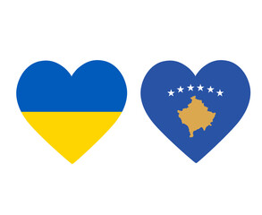 Ukraine And Kosovo Flags National Europe Emblem Heart Icons Vector Illustration Abstract Design Element