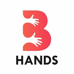 letter b with hands logo template illustration. suitable for partnership, identity, symbol, support, teamwork, web, outline etc