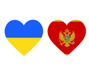 Ukraine And Montenegro Flags National Europe Emblem Heart Icons Vector Illustration Abstract Design Element