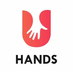 letter u with hands logo template illustration. suitable for partnership, identity, symbol, support, teamwork, web, outline etc - obrazy, fototapety, plakaty
