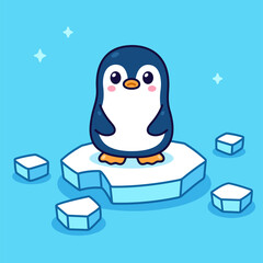 Cute sad penguin on ice