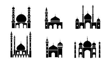 Elegant islamic mosque white background. Vector temple in flat style.