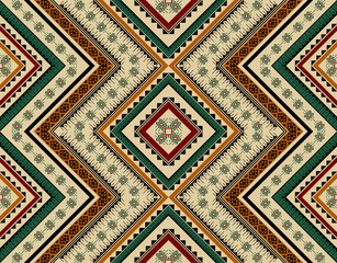 Ethnic abstract pattern art. Seamless pattern in tribal, folk embroidery, and Mexican style. Geometric striped. Design for background, wallpaper, vector illustration, fabric, clothing, carpet.