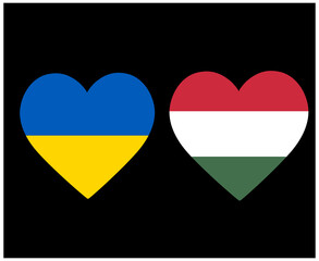 Ukraine And Hungary Flags National Europe Emblem Heart Icons Vector Illustration Abstract Design Element