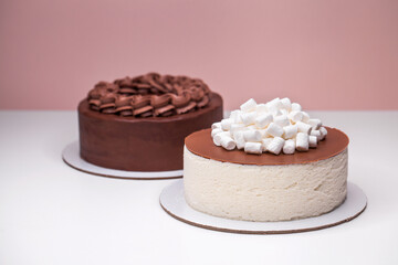 Homemade soufflé cake with marshmallow