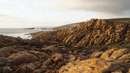 Fototapeta premium Rocky ocean landscapes at sunset in Margaret River, Western Australia.
