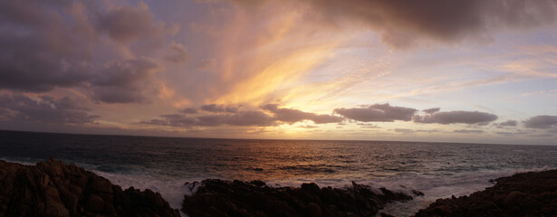Rocky ocean landscapes at sunset in Margaret River, Western Australia.