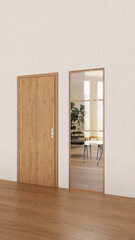 background of front view office working room with door and window , 3D rendering