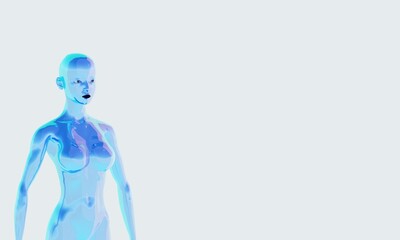 3d illustration of a metallic woman in neon.