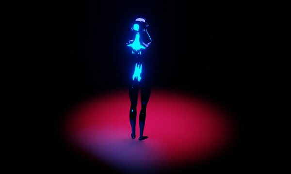 A 3d illustration of a metallic woman covering her face with her hands.