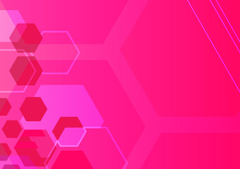 Pink background with multiple hexagons together. There is a straight line in the upper right corner, there is a copy space concept, beauty.