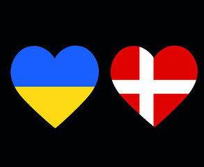 Ukraine And Danemark Flags National Europe Emblem Heart Icons Vector Illustration Abstract Design Element