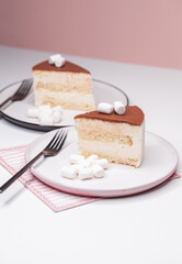 Homemade soufflé cake with marshmallow