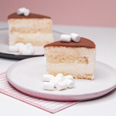 Homemade soufflé cake with marshmallow