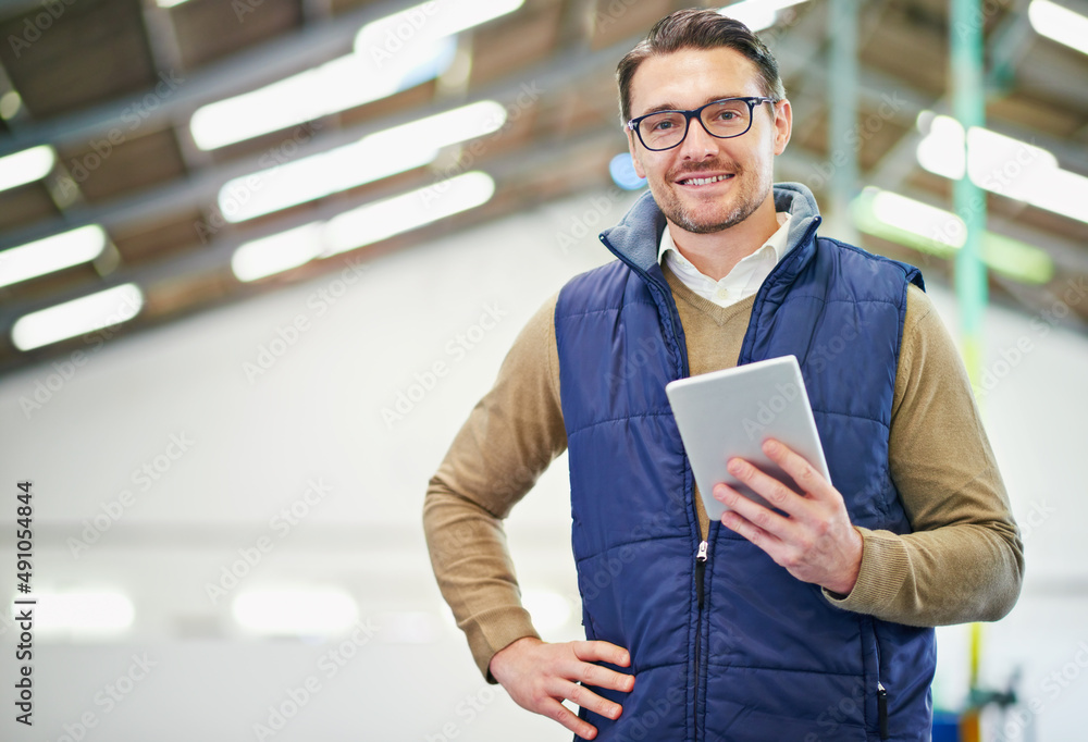Aufkleber my little inventory friend. portrait of a man with a digital tablet working in a distribution wareho